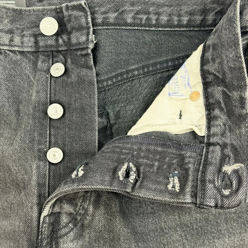 Levis Premium 501 Original Mens Shorts Washed Black Grey Raw Hem Denim W30 L7